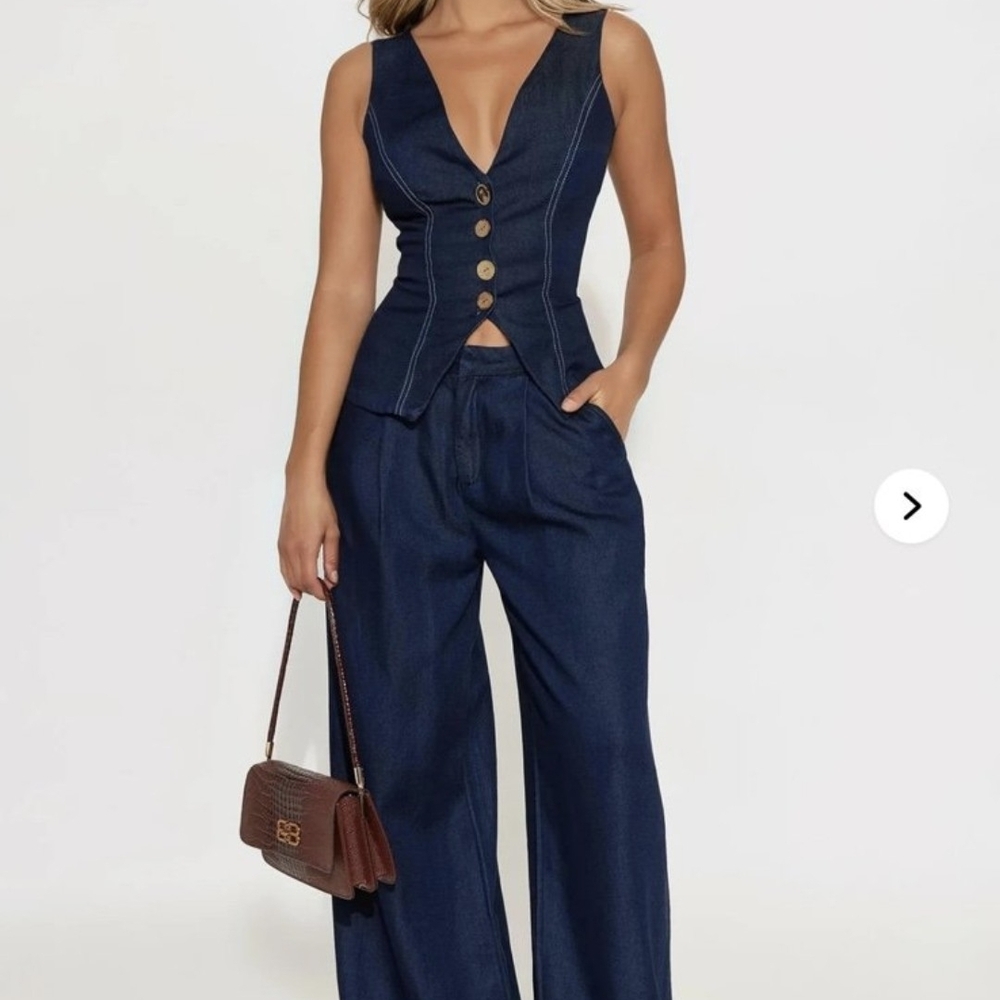 Fashion Nova Dark Blue Wide Leg Jumpsuit